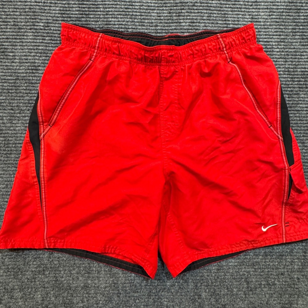 Nike Mens Large Red Swim Trunks Volley Shorts Mesh Lined Athletic Hybrid